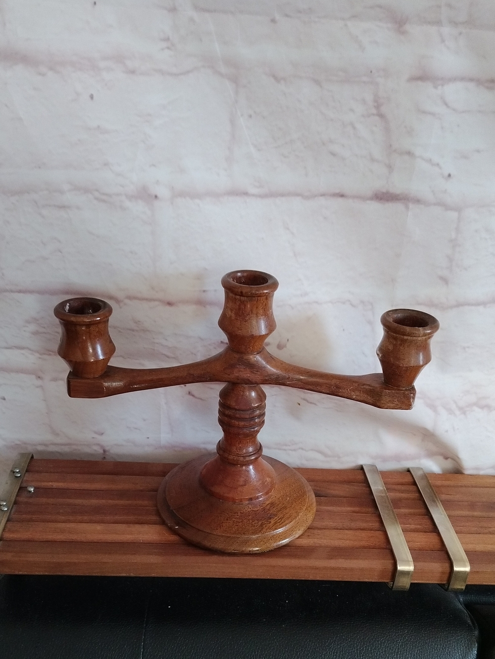 Wooden 3-Arm Candle Holder - Brown